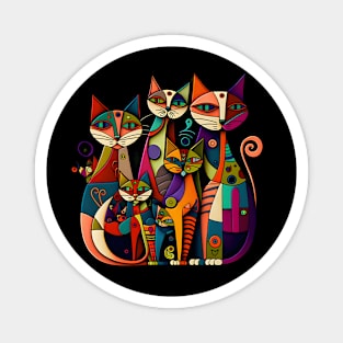 Geometric Cats Abstract Colorful Psychedelic Cats Design Magnet